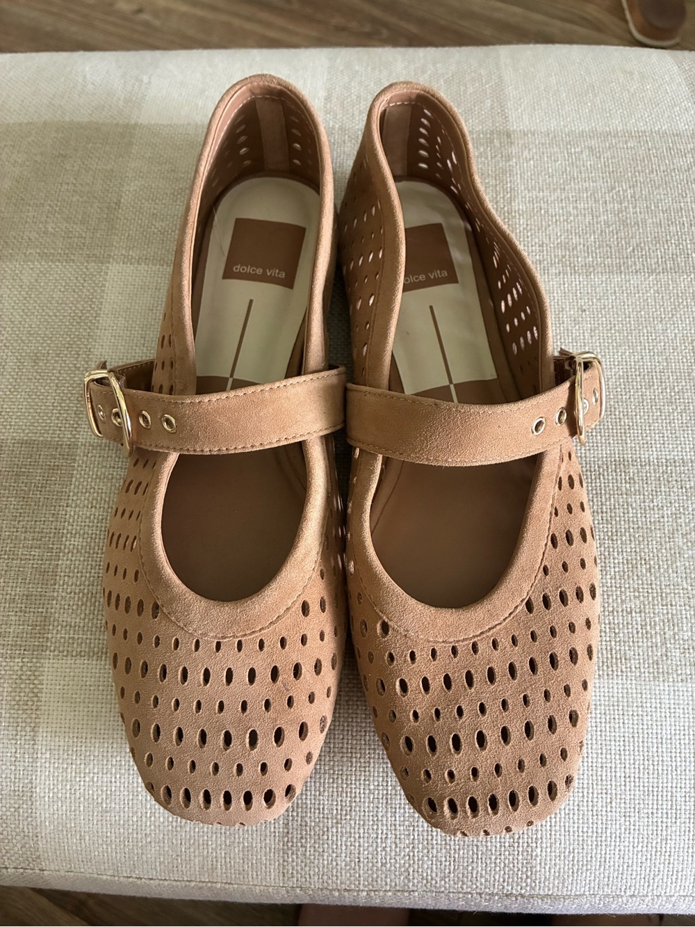 Dolce Vita Cognac Perforated Mary Jane Flats with Buckle